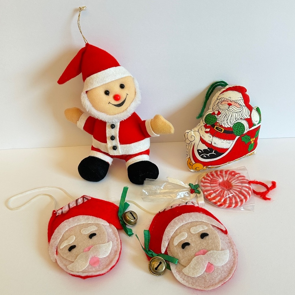 Vintage 80s Christmas Ornaments Santa Red and White